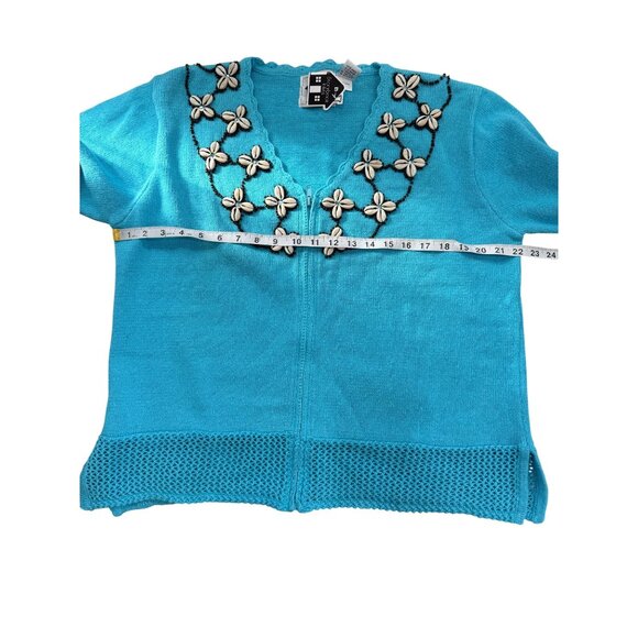 Storybook Knits Blue Cardigan Sweater Sea Shell Embellished Full Zip XL - READ - Picture 7 of 10